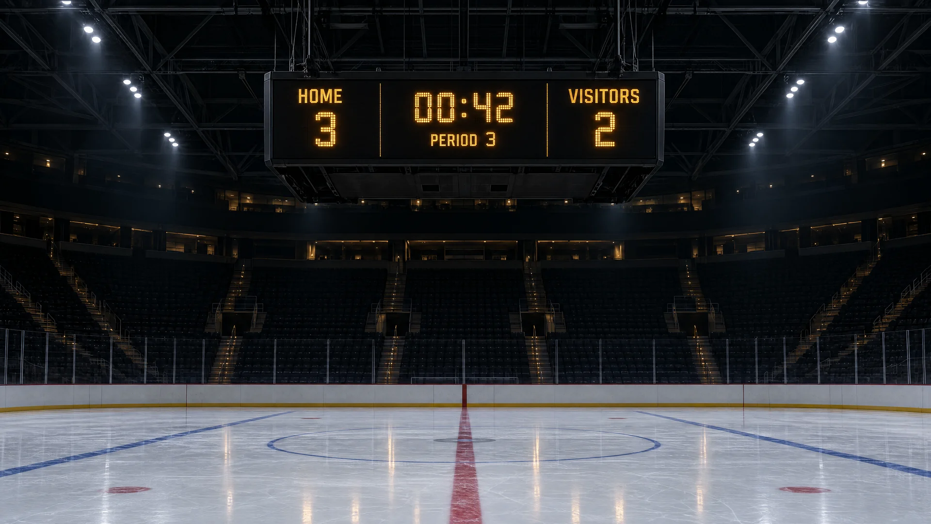 Ice hockey arena scoreboard, home and visitors