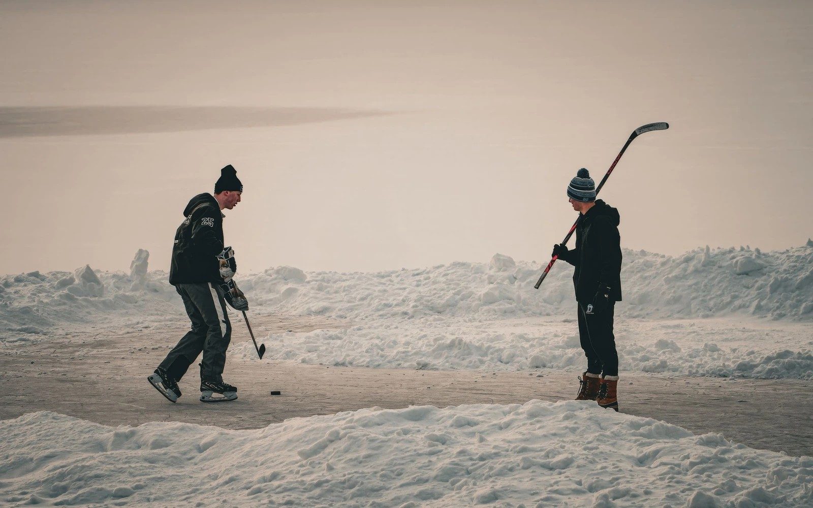 Outdoor hockey rink at dusk in Canada Outdoor hockey rink at dusk in Canada